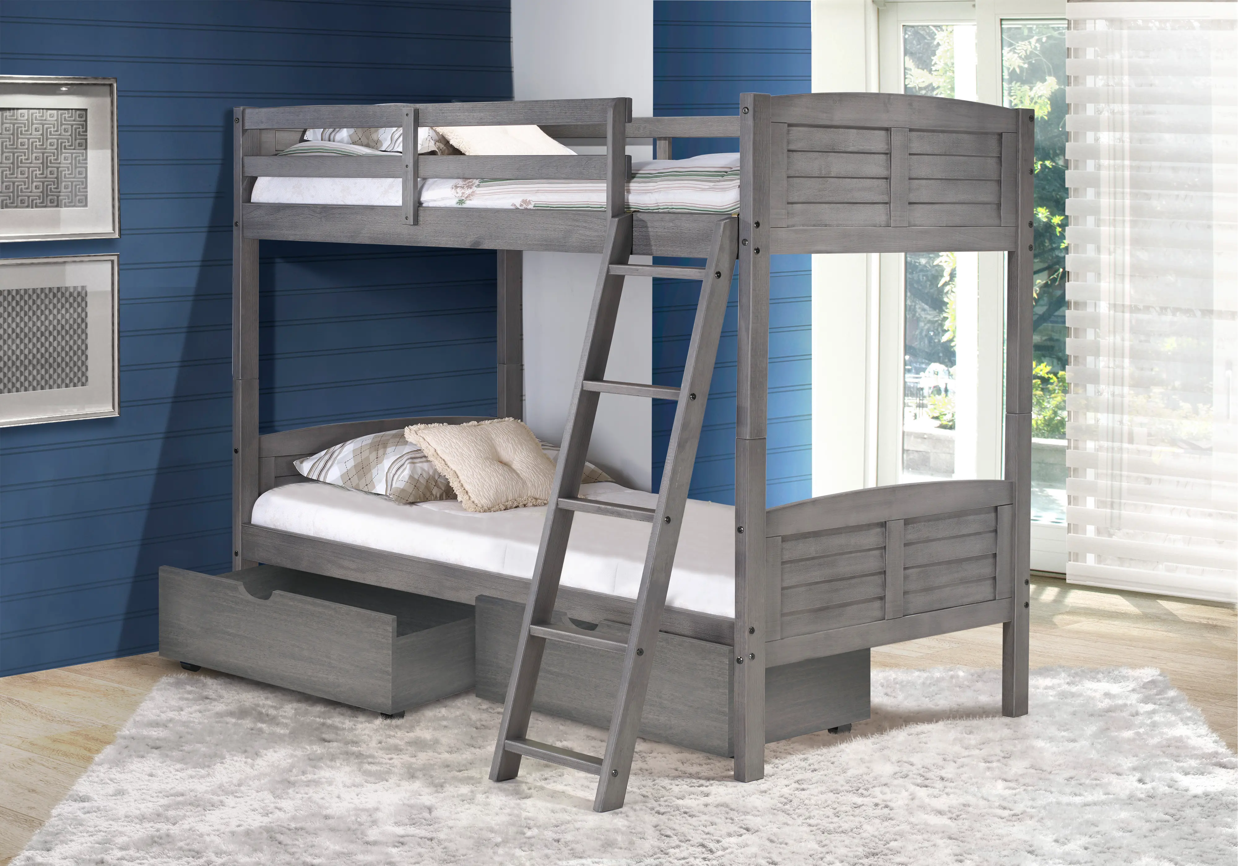 Antique Gray Twin over Twin Bunk Bed with Storage - Louver