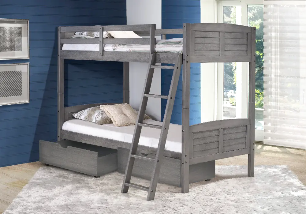 Antique Gray Twin over Twin Bunk Bed with Storage - Louver-1
