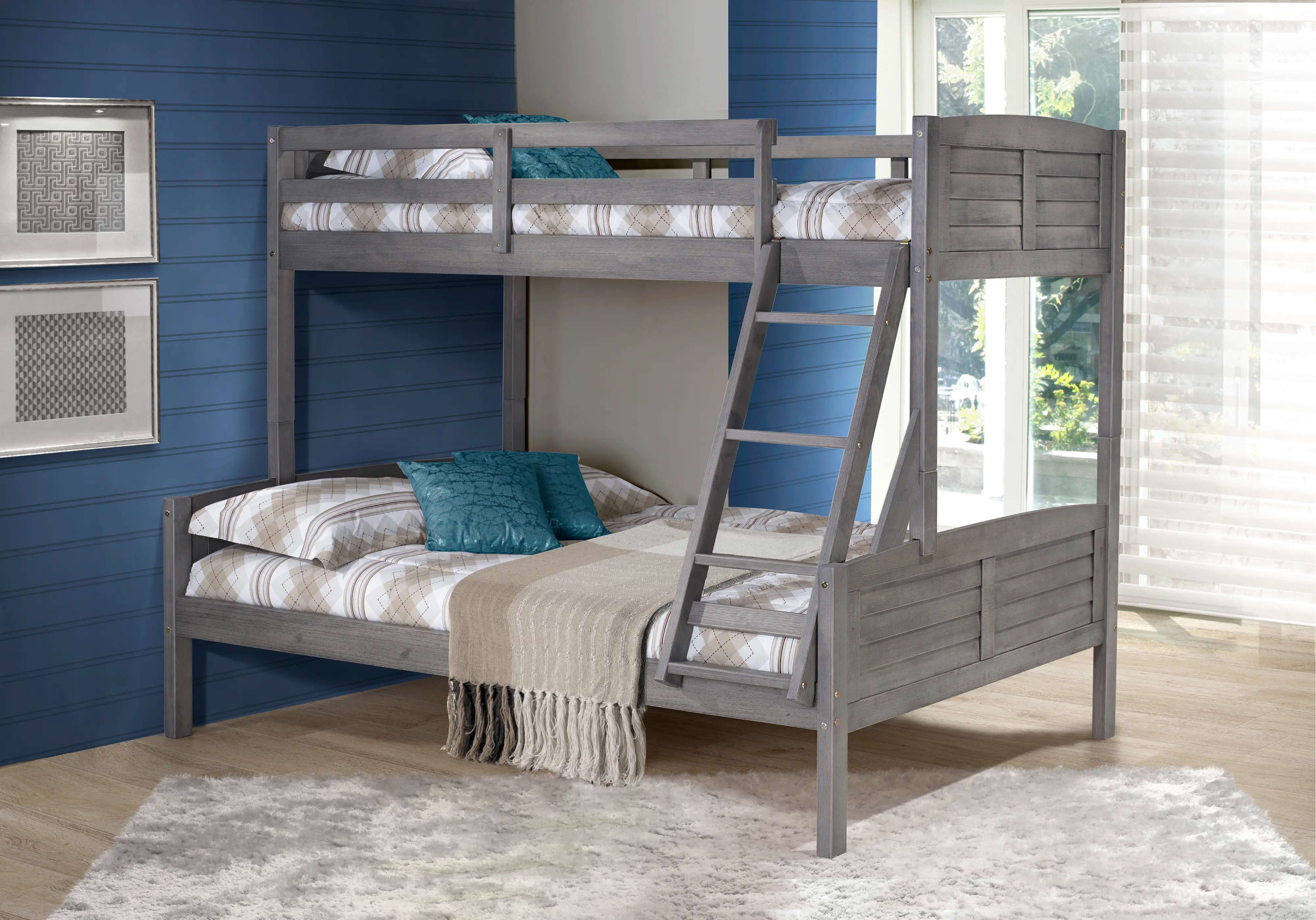 Antique Gray Twin over Full Bunk Bed - Louver