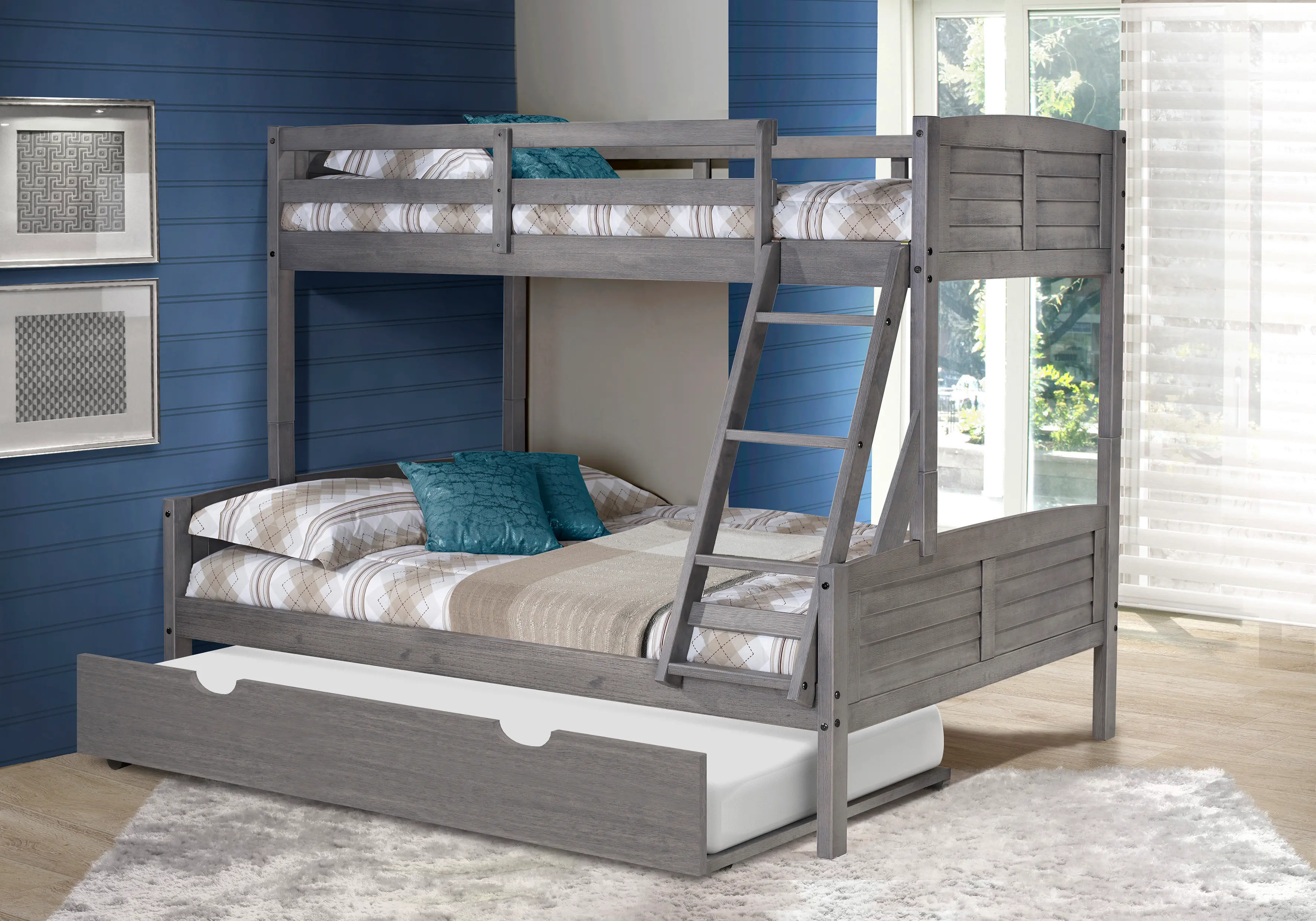 Photos - Bed Donco Trading Antique Gray Twin over Full Bunk  with Trundle - Louver 2