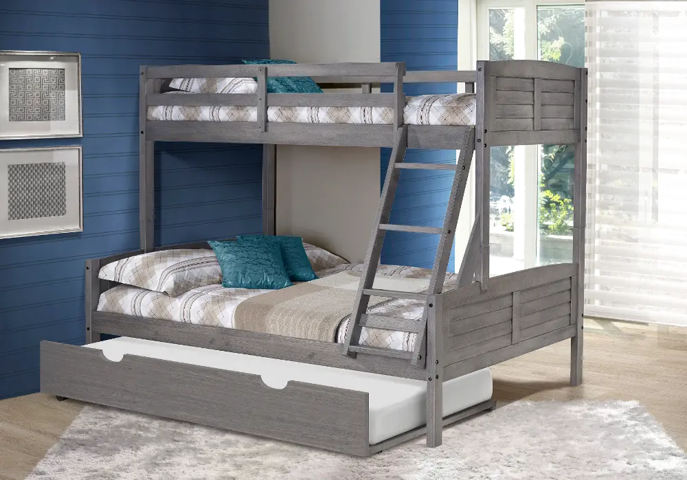 Antique Gray Twin over Full Bunk Bed with Trundle - Louver-1