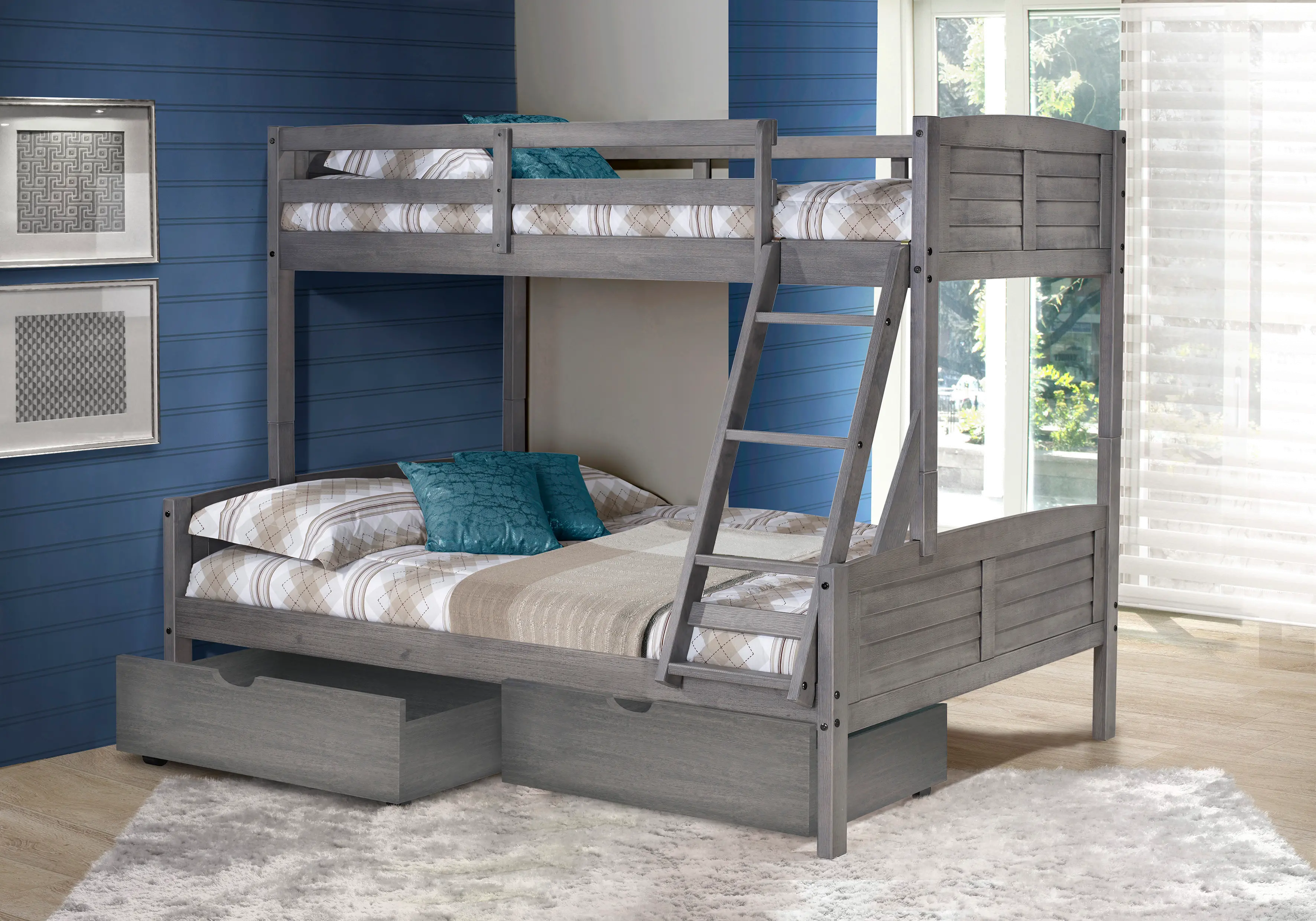 Photos - Bed Donco Trading Antique Gray Twin over Full Bunk  with Storage - Louver 2