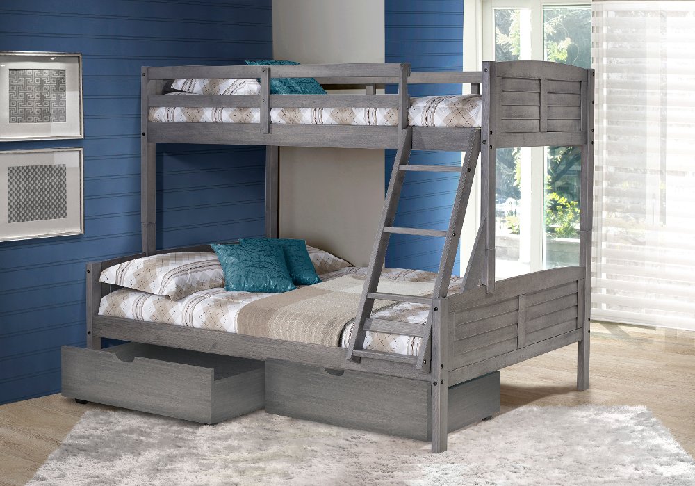 Antique Gray Twin over Full Bunk Bed with Storage - Louver