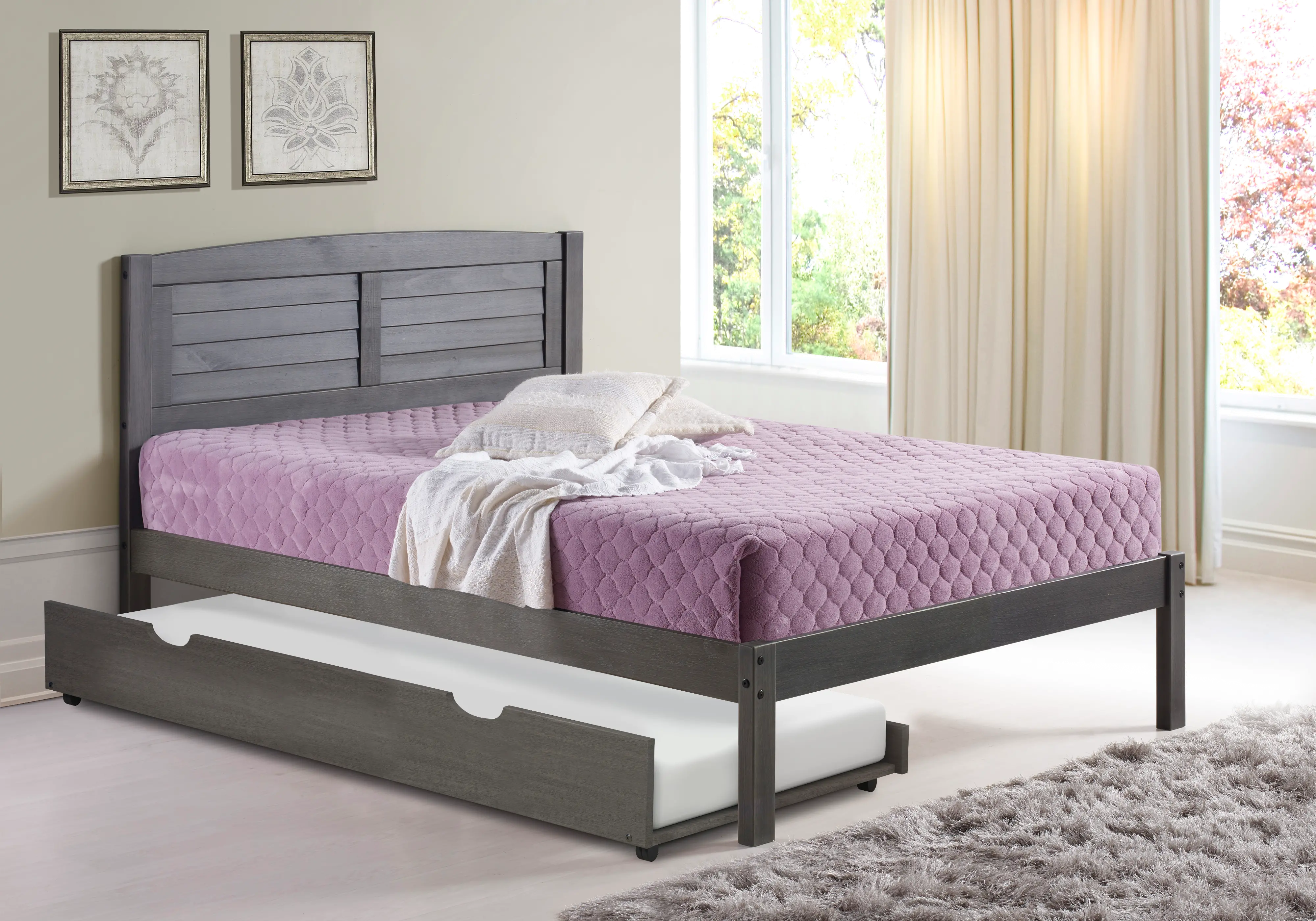Photos - Bed Donco Trading Antique Gray Full Platform  with Trundle - Louver 212-FAG
