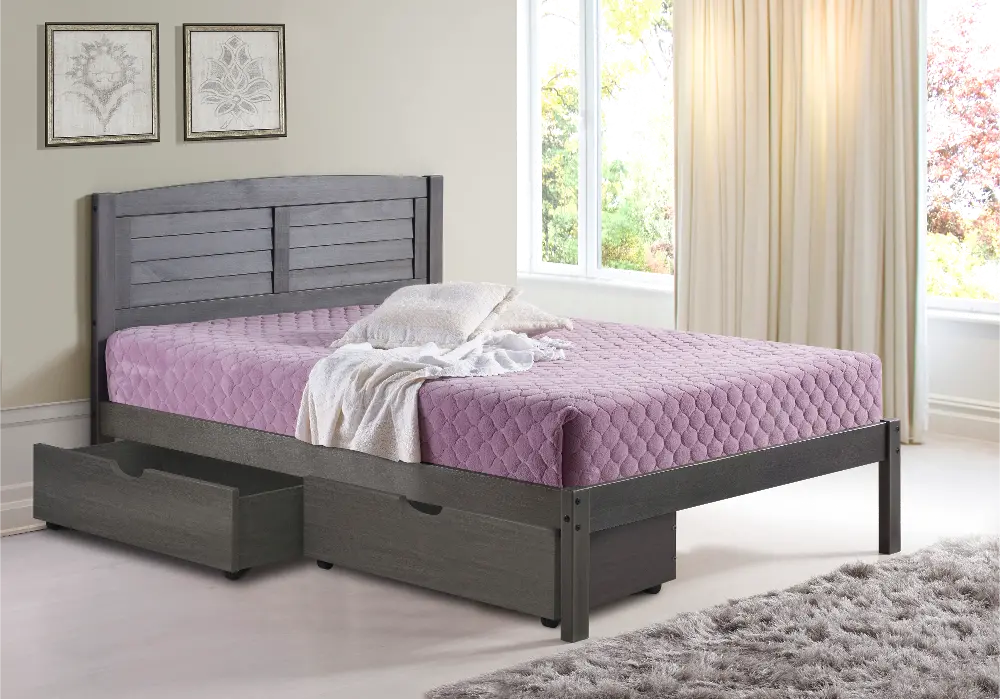 Antique Gray Full Platform Bed with Storage Drawers - Louver-1