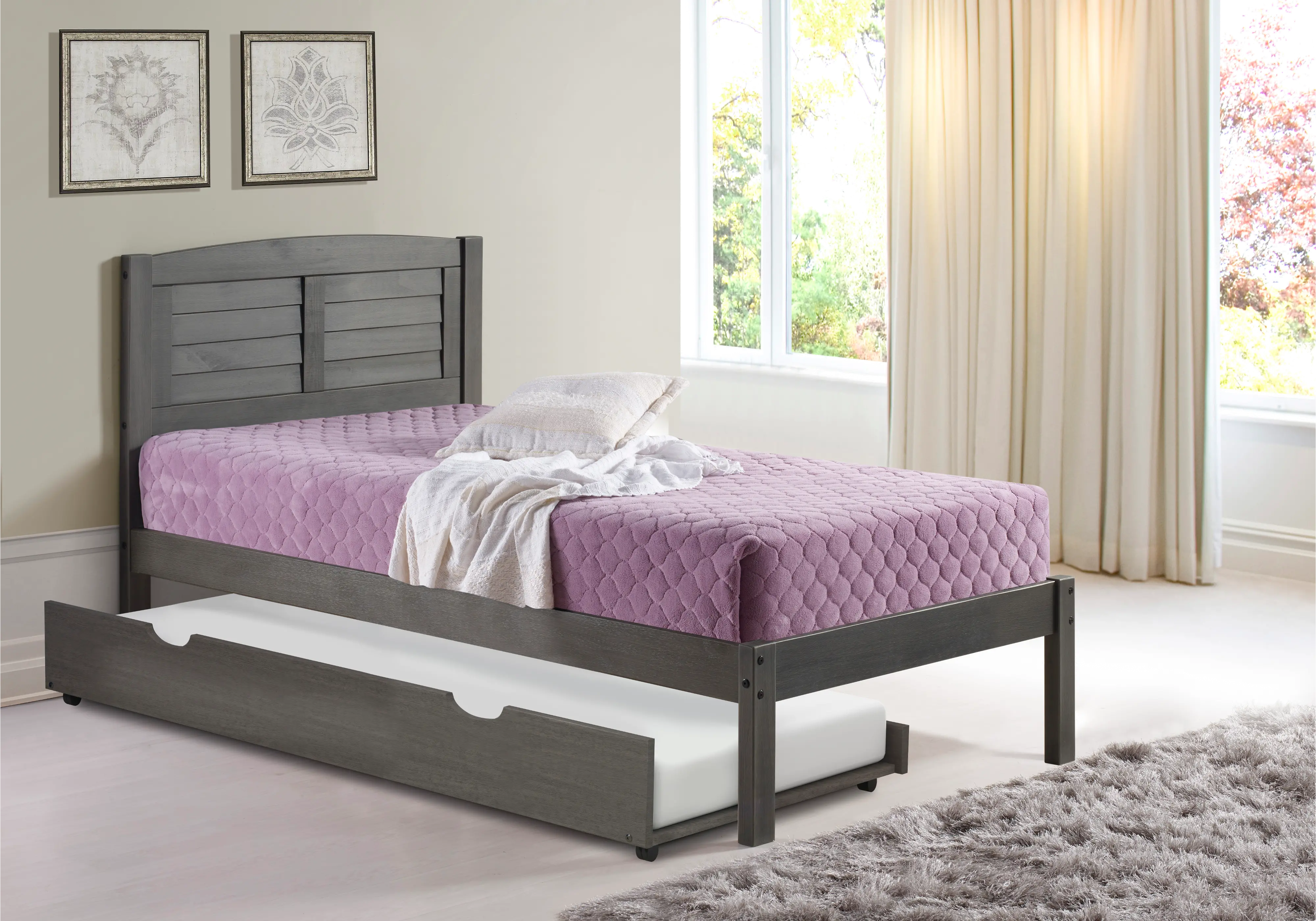 Photos - Bed Donco Trading Antique Gray Twin Platform  with Trundle - Louver 212-TAG