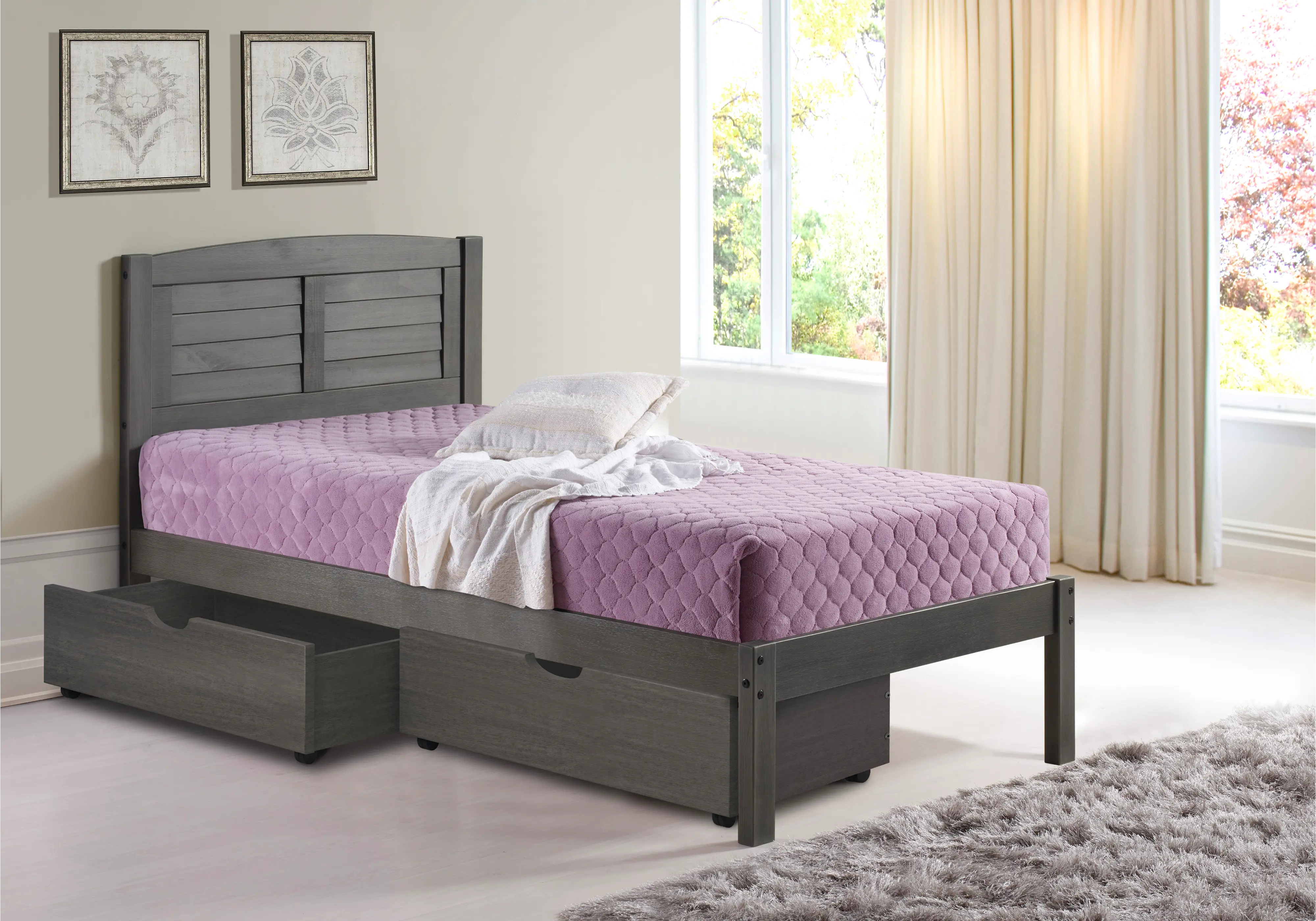 Photos - Bed Donco Trading Antique Gray Twin Platform  with Storage Drawers - Louver