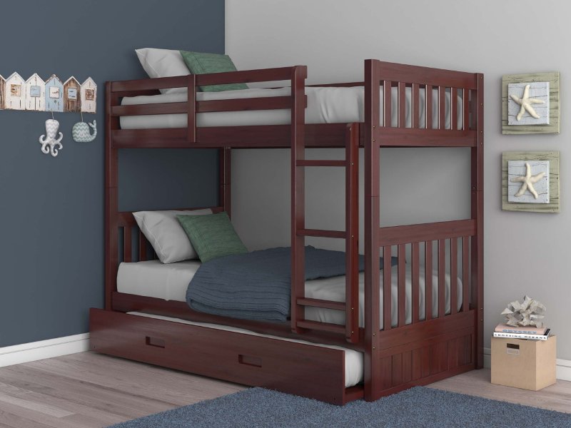 Mission Merlot Brown Twin Over, Twin Bunk Bed With Trundle
