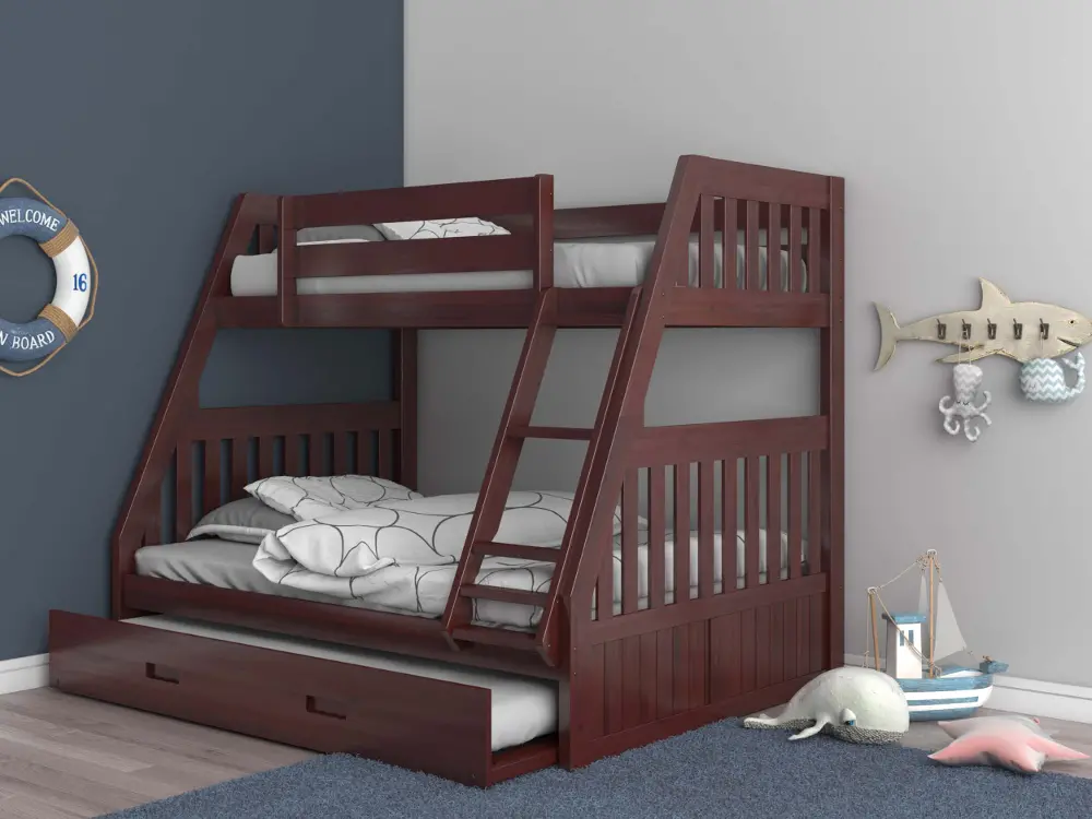 Mission Merlot Brown Twin over Full Bunk Bed with Trundle - Whitman-1