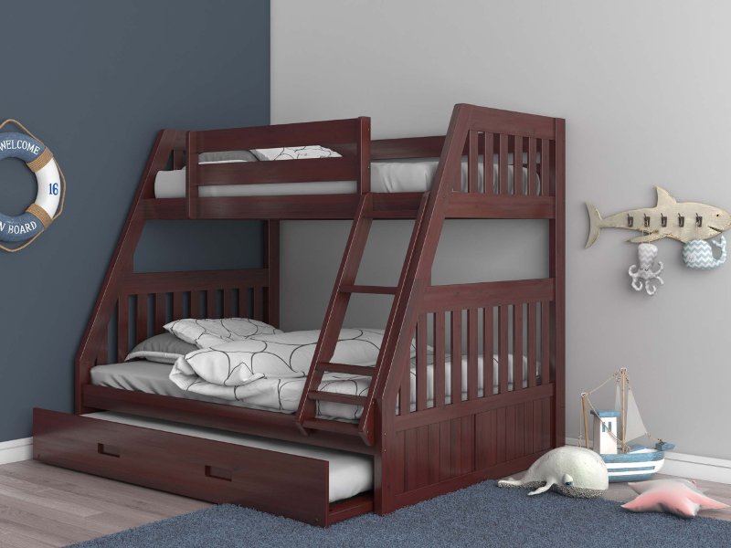 Full Bunk Bed With Trundle Whitman, Merlot Twin Over Full Bunk Bed