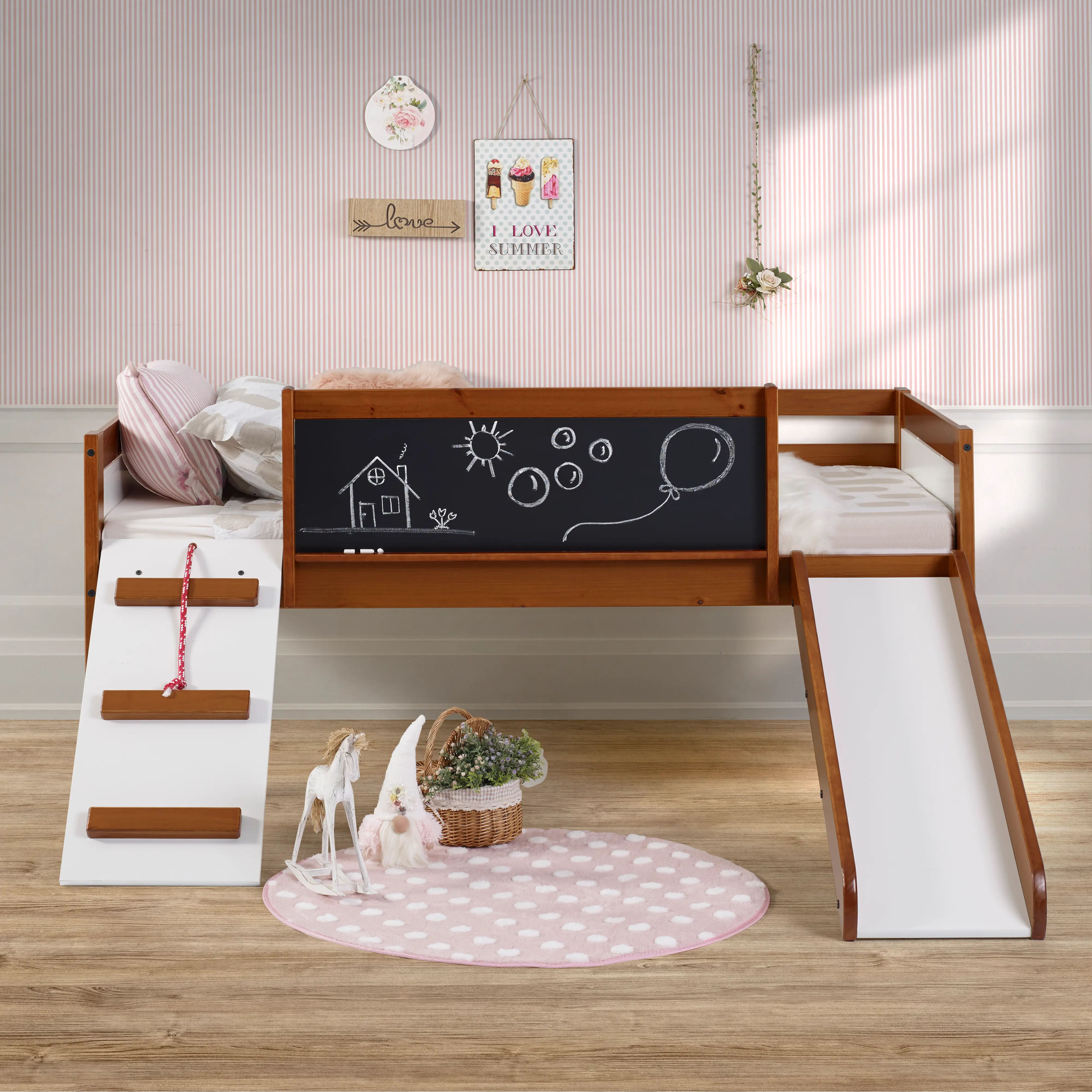 Contemporary Brown and White Twin Low Loft Bed - Junior