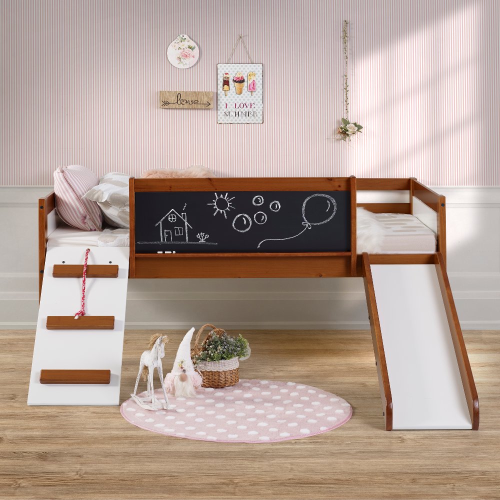 Contemporary Brown and White Twin Low Loft Bed - Junior