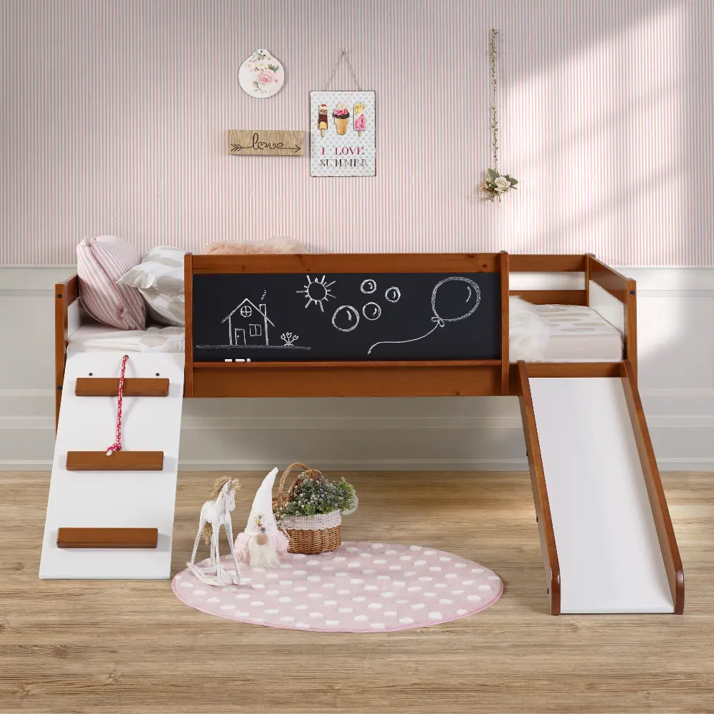 Contemporary Brown and White Twin Low Loft Bed - Junior-1