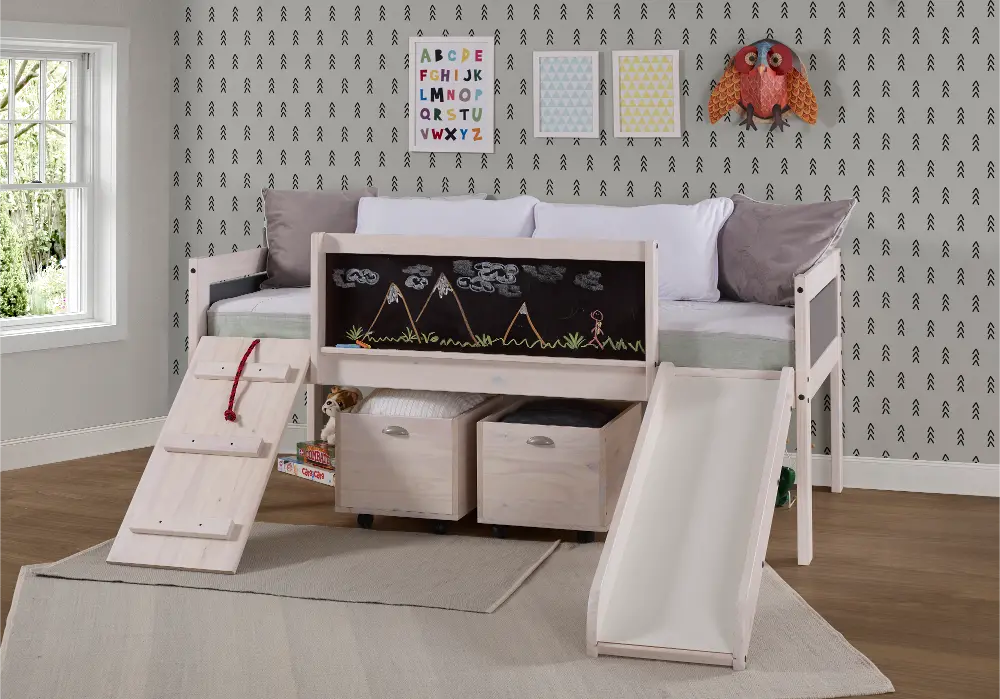 Whitewash Twin Low Loft Bed with Storage - Junior-1