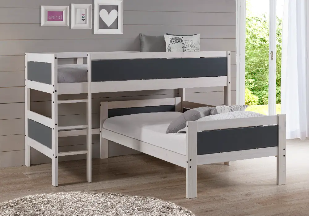 Whitewash and Gray Twin over Twin Low Loft Bed - Junior-1