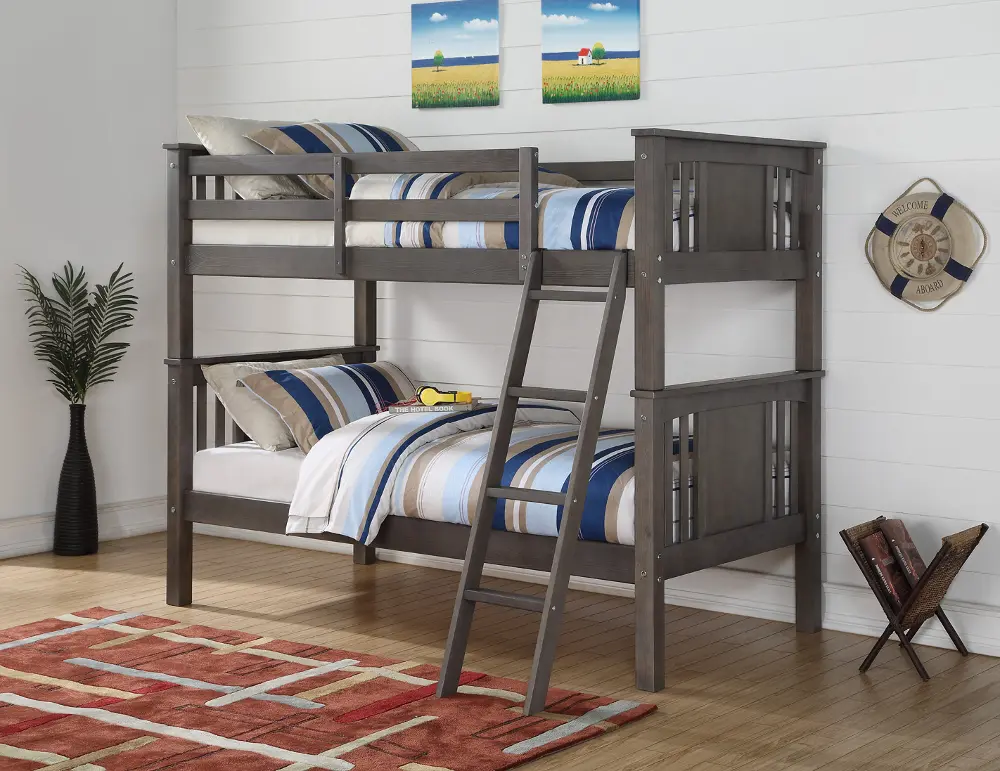 Classic Slate Gray Twin over Twin Bunk Bed - Princeton-1