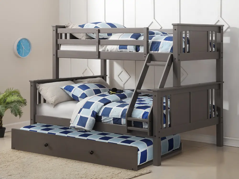Classic Slate Gray Twin over Full Bunk Bed with Trundle - Princeton-1