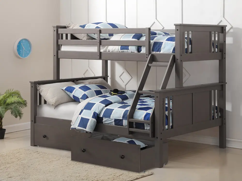 Classic Slate Gray Twin over Full Bunk Bed with Storage - Princeton-1