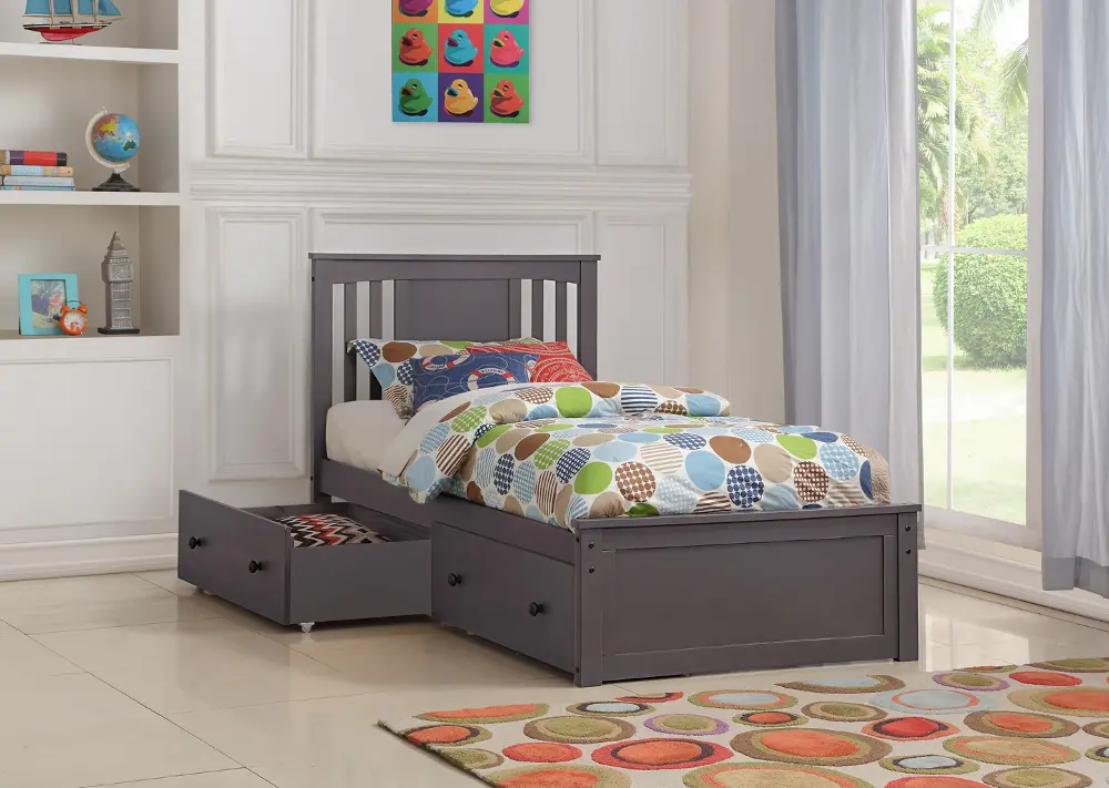 Classic Slate Gray Twin Bed with Storage Drawers - Princeton-1