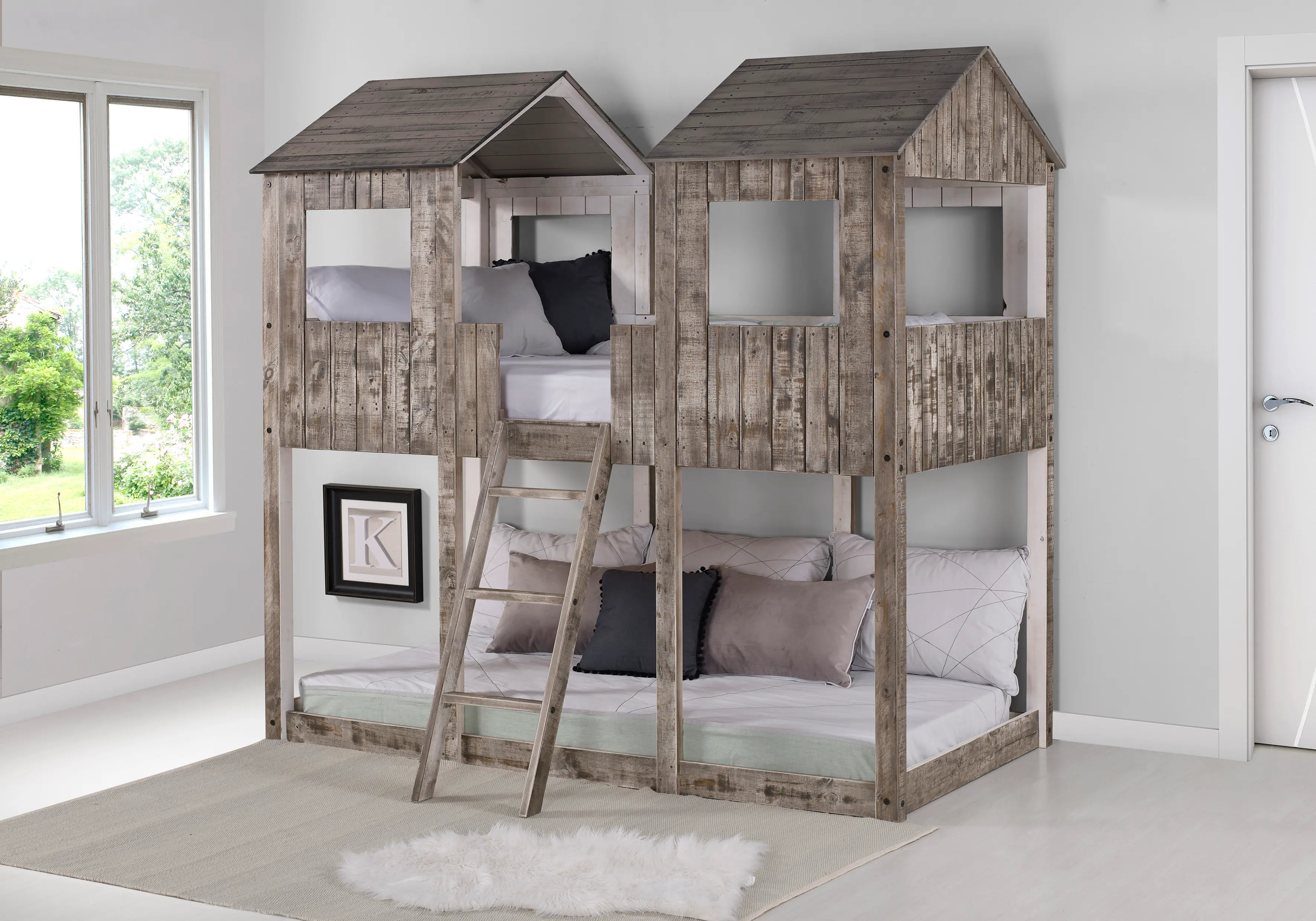 Rustic White Twin over Twin Bunk Bed - Tower