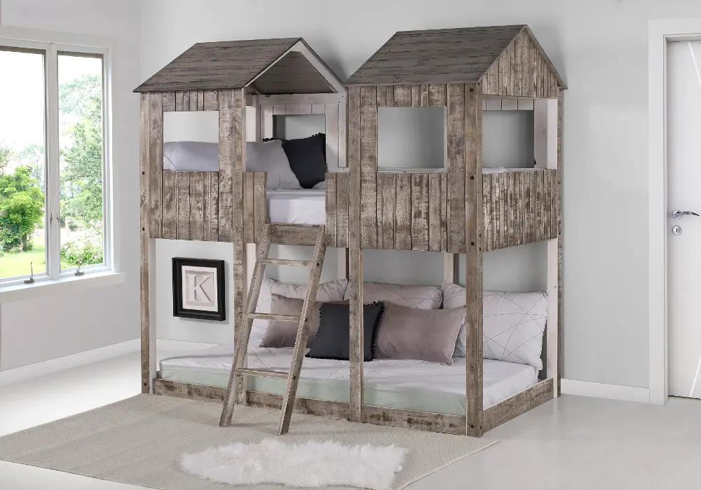 Rustic White Twin over Twin Bunk Bed - Tower-1