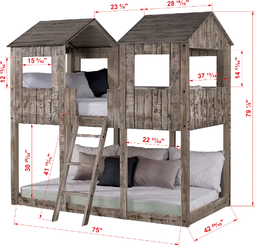 Rustic White Twin over Twin Bunk Bed Tower RC Willey