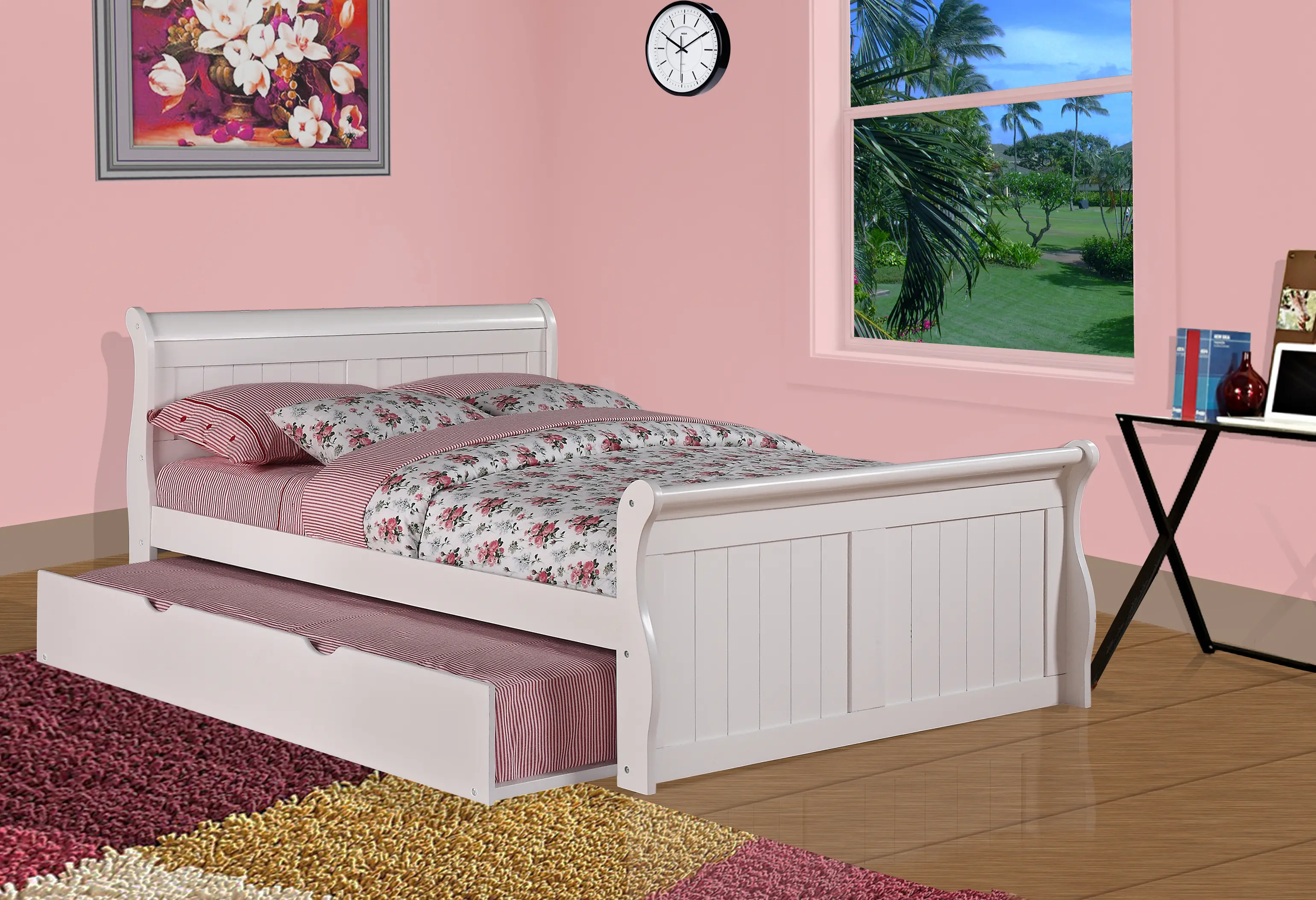 Photos - Bed Donco Trading Traditional White Full Sleigh  with Trundle - Madilyn 325