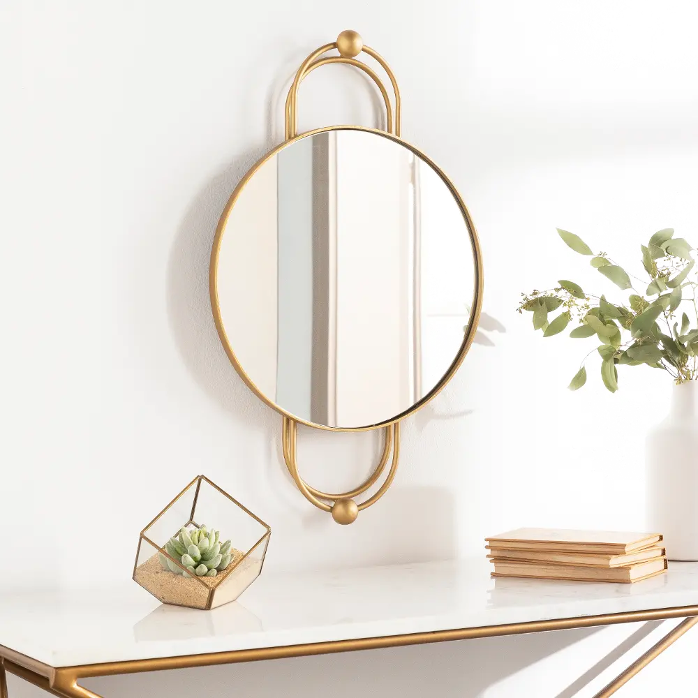 Contemporary Gold Framed Round Wall Mirror - Caroline-1