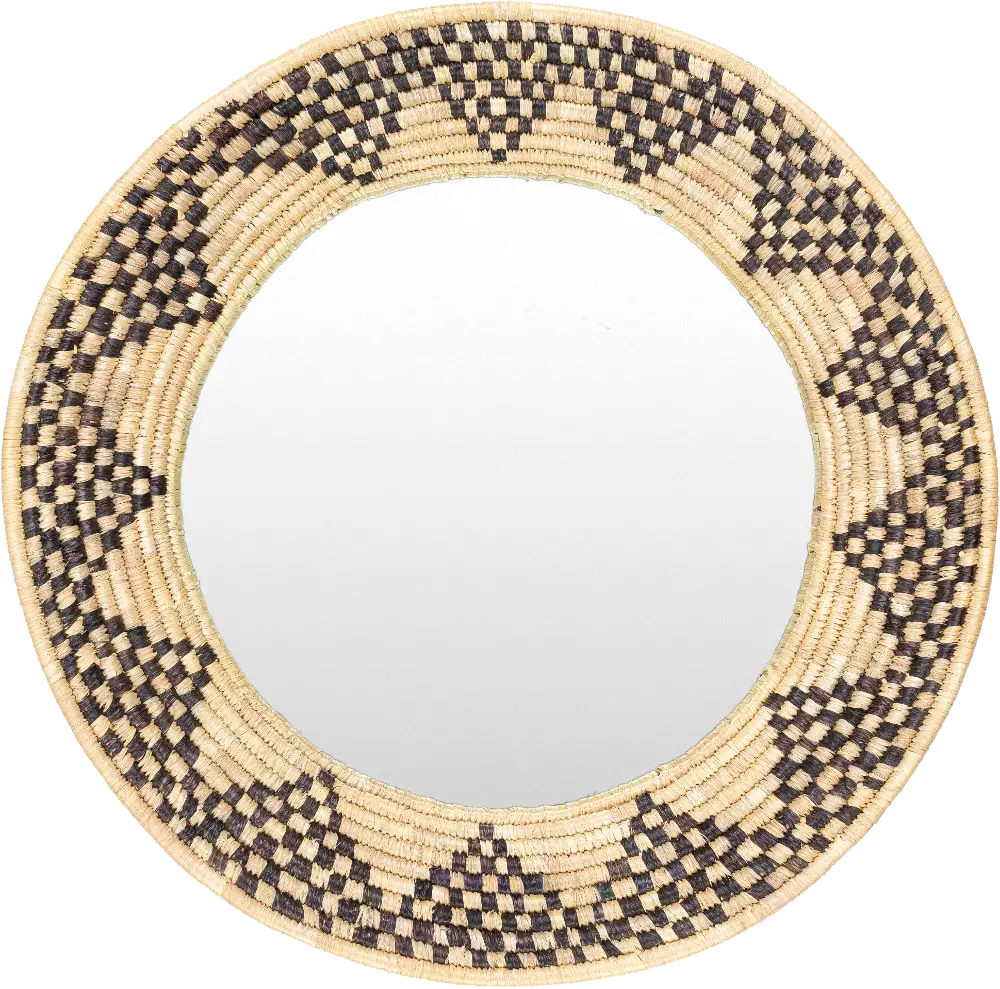 Eclectic Tan and Black Woven Framed Wall Mirror - Dastkar-1