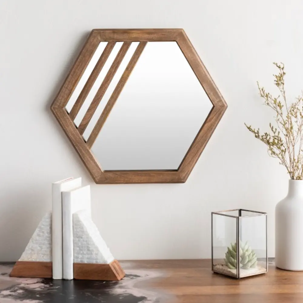 Brown Inlaid Wood Geometric Framed Wall Mirror - Jorah-1