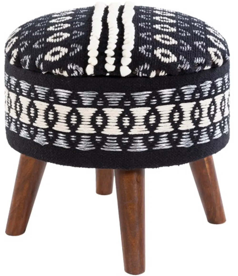Eclectic Black and White Hand Woven Storage Stool - Granna-1