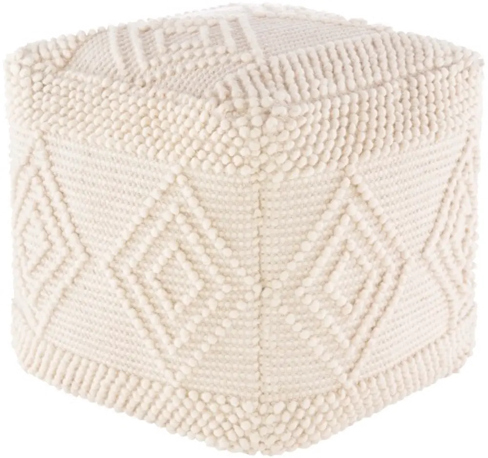 Eclectic White Hand Woven Pouf - Hygge-1
