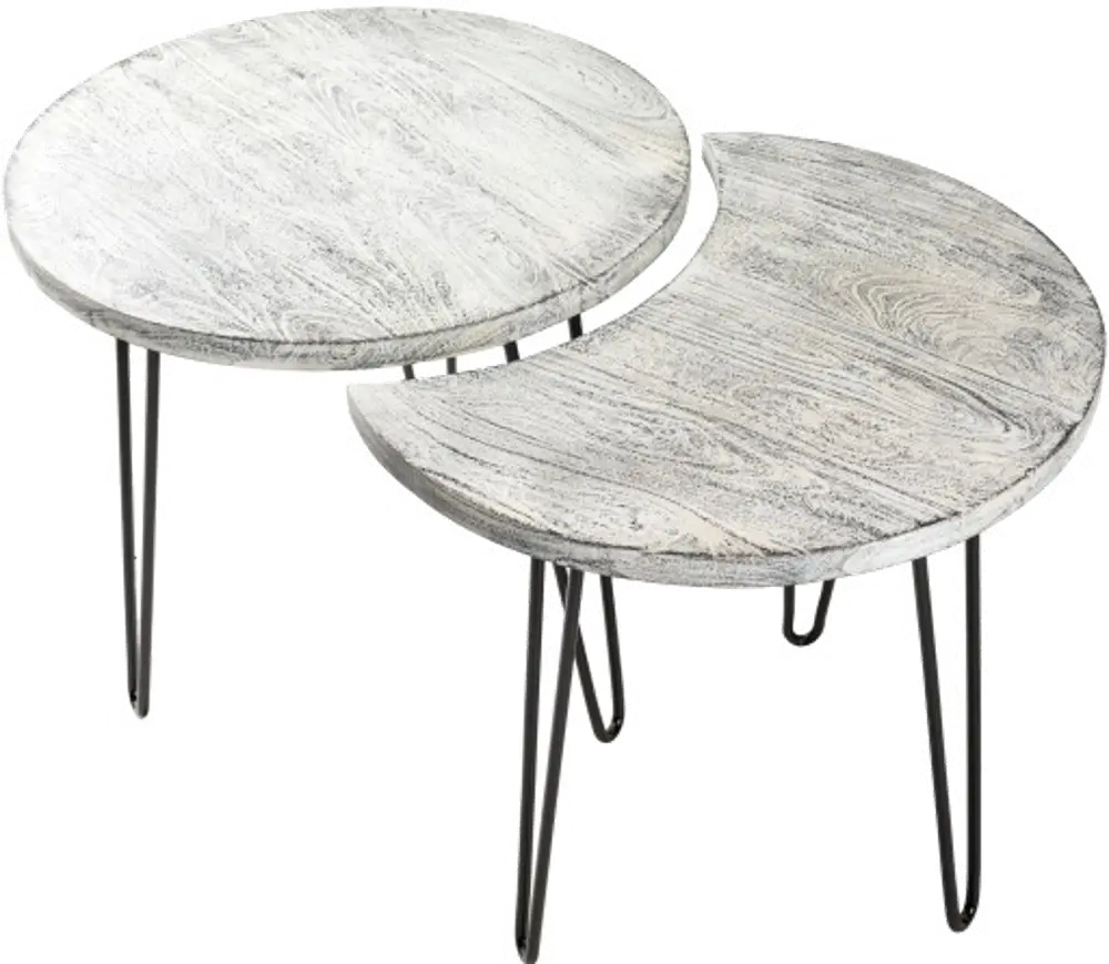 Modern Eclectic White Wash Moon Coffee Table Set - Selene-1