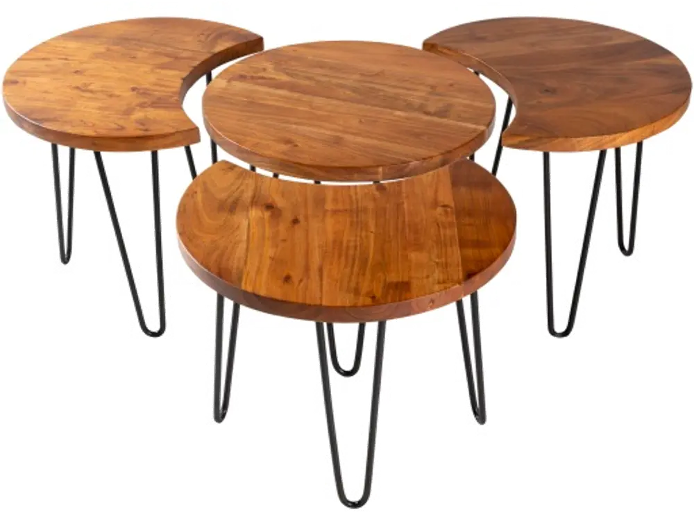 Modern Eclectic Brown Wooden Moon Coffee Table Set - Selene-1