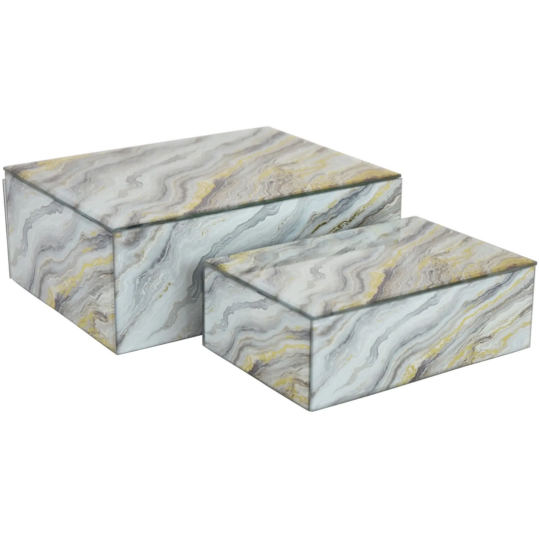 7 Inch Gray and Gold Wood and Glass Decorative Box-1