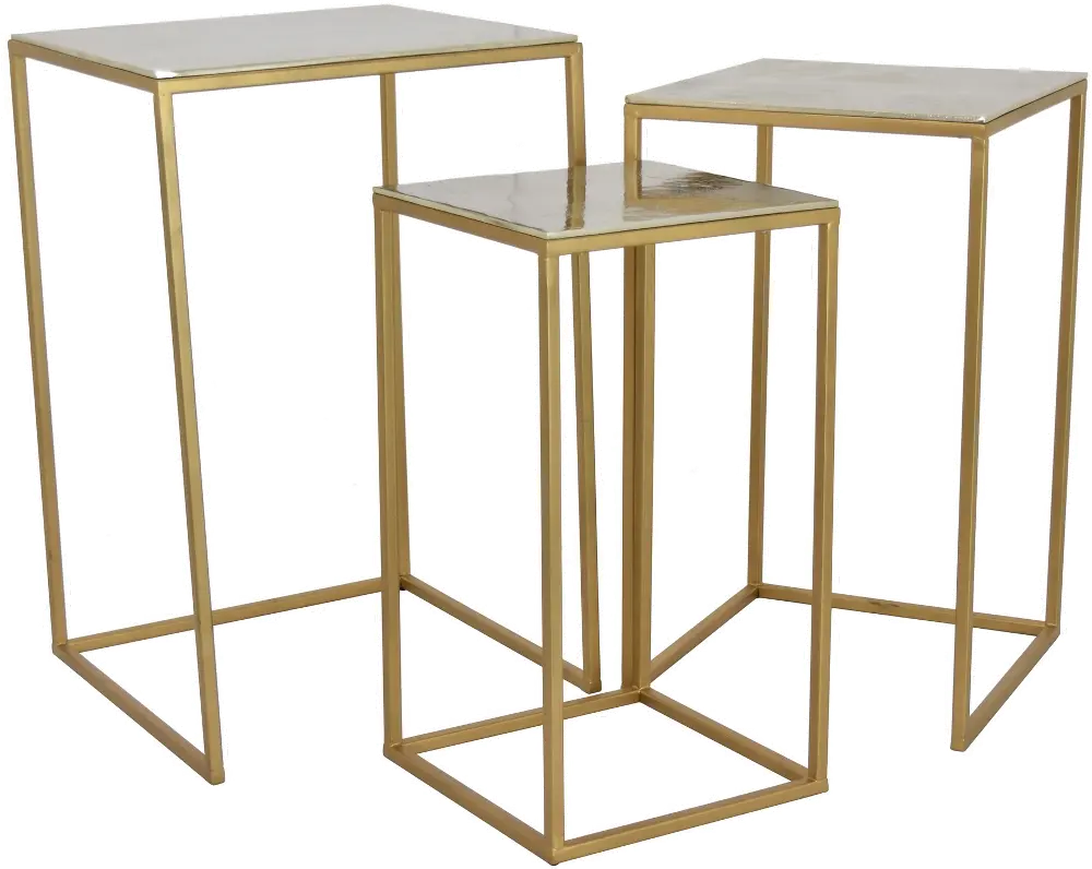 Metal Accent Table 3 Piece Set with Distressed Silver Tops-1
