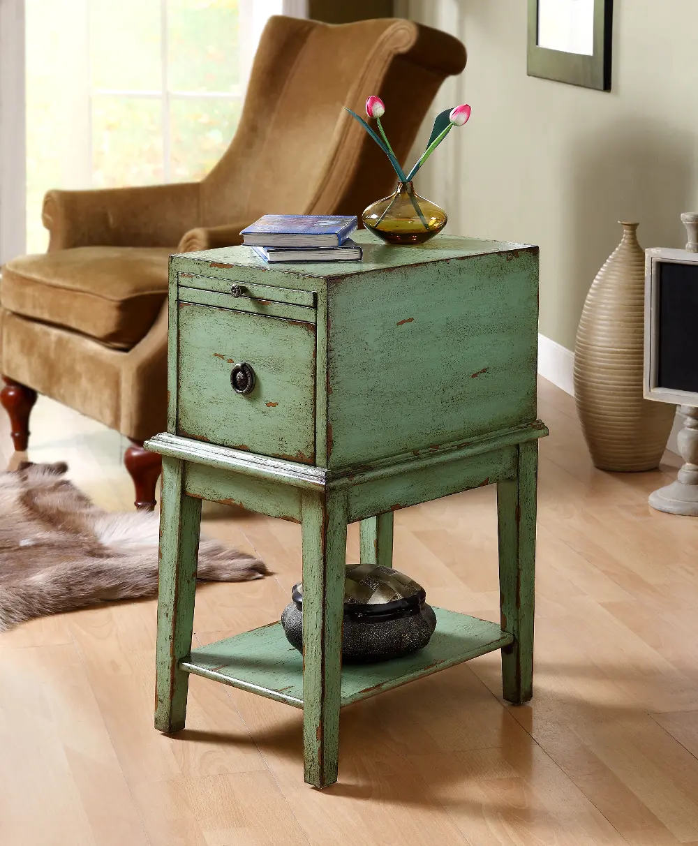 39625 Bayford Distressed Green Chairside Accent Table-1