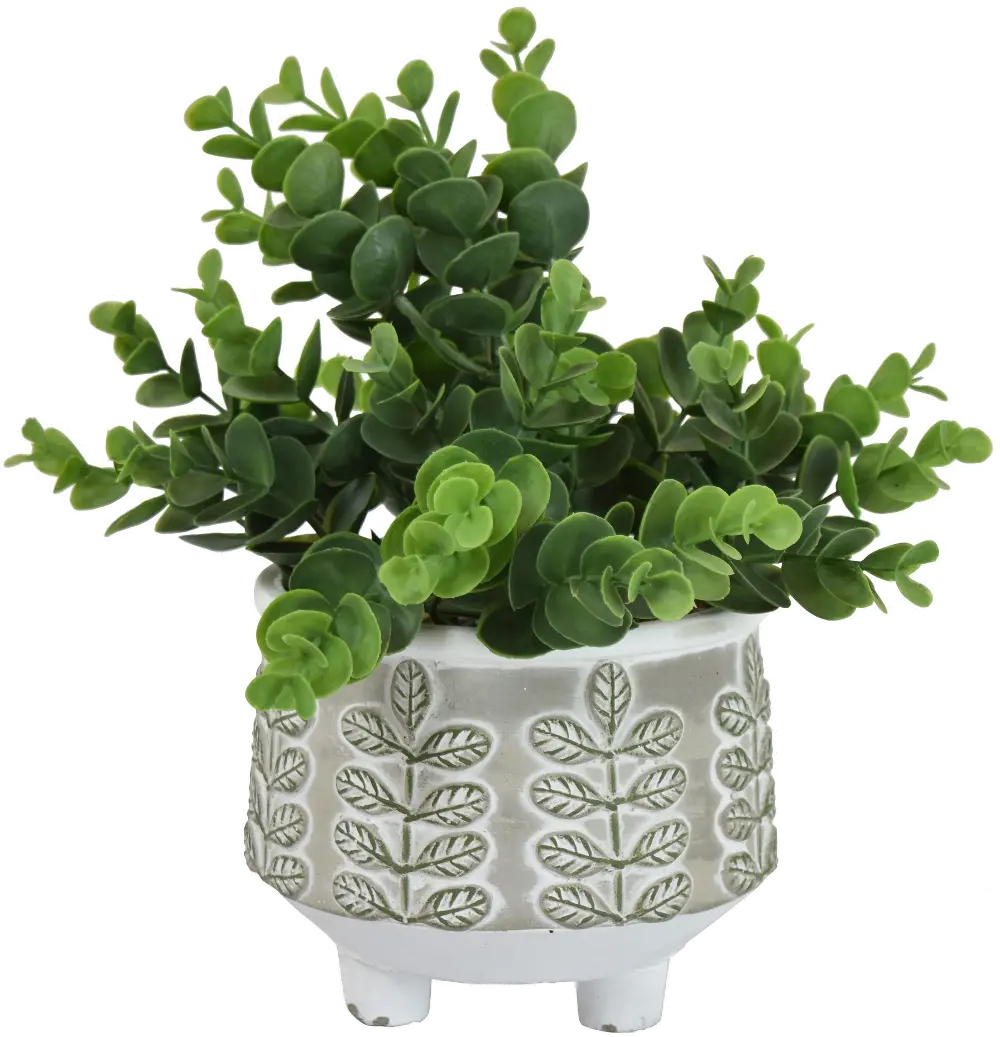 Artificial Green Arrangement in White Washed Leaf Container-1