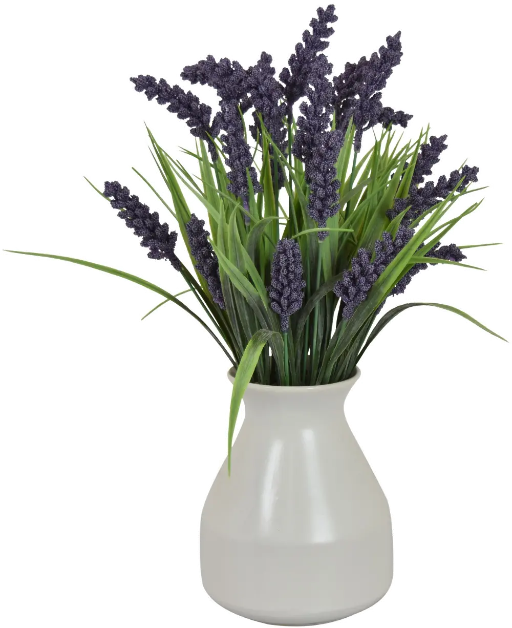Artificial Green and Lavender Arrangement in Ceramic Container-1