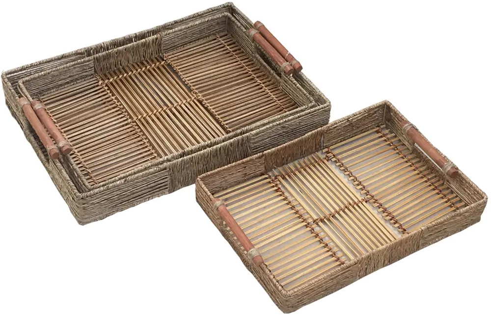 16 Inch Brown Bamboo Tray with Handles-1