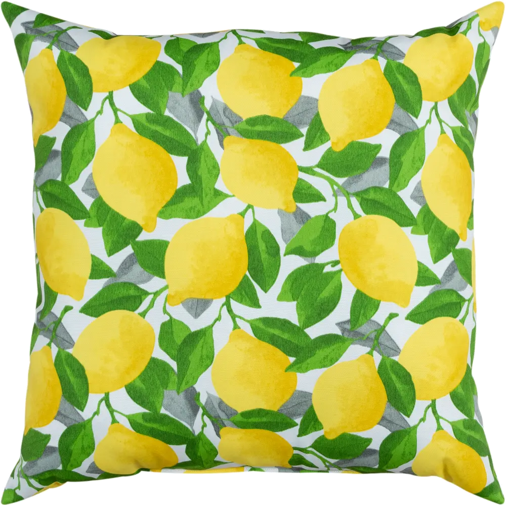 Yellow Lemon and Green Leaf Indoor-Outdoor Throw Pillow-1