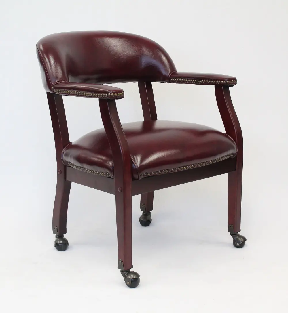 Boss Burgundy Vinyl Guest Chair With Casters-1
