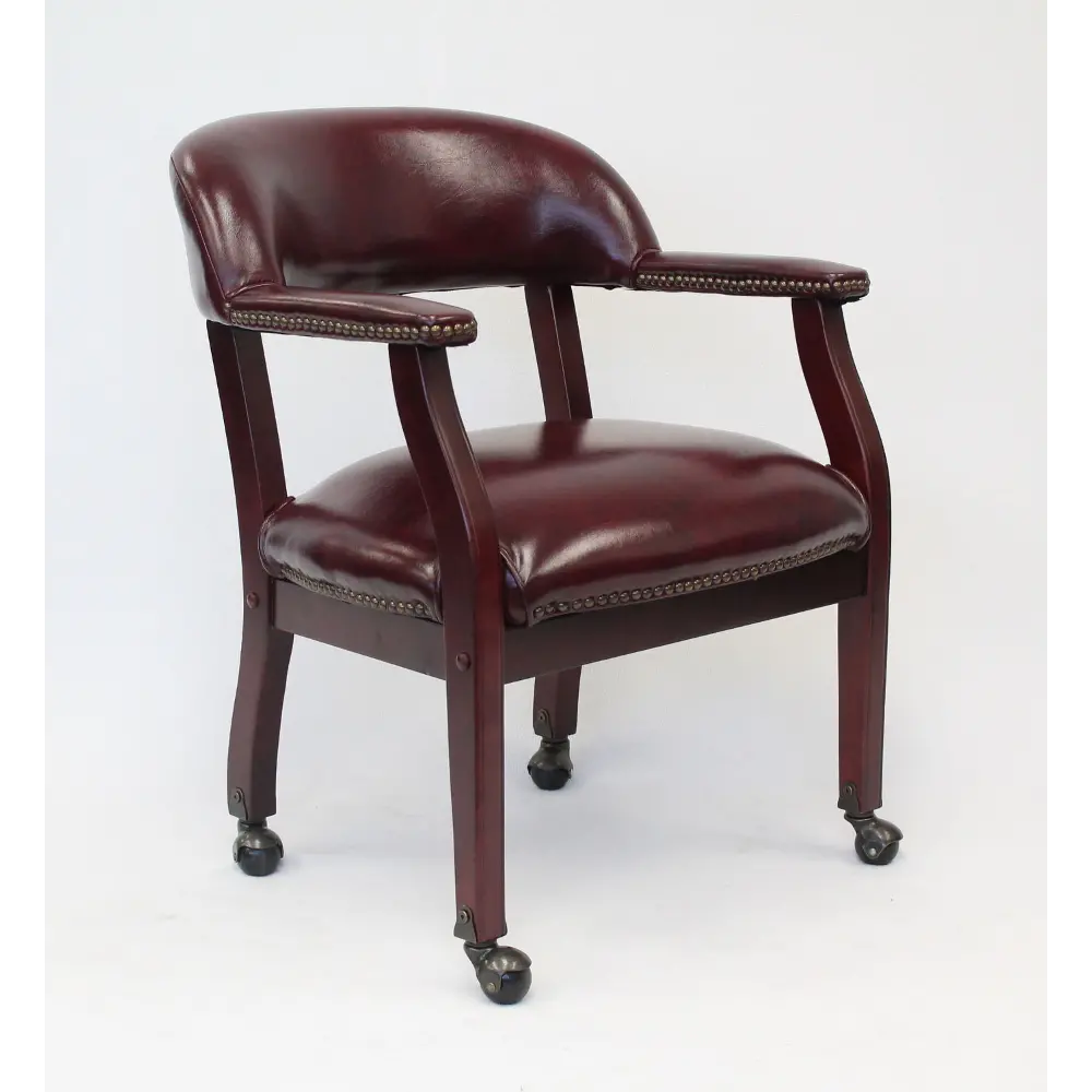 Boss Burgundy Vinyl Guest Chair With Casters-1