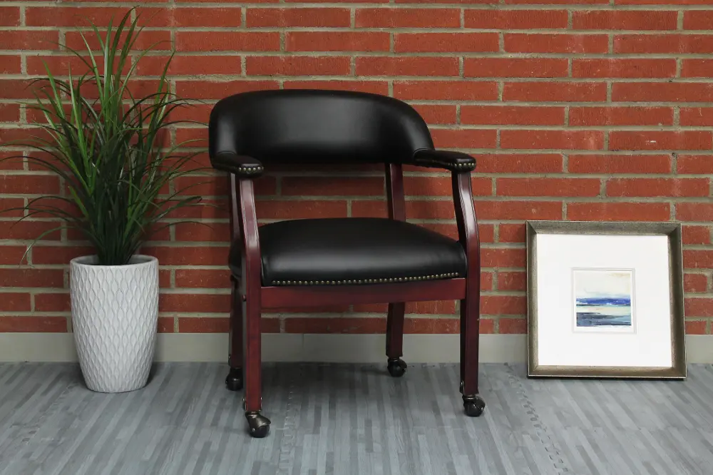 Boss Black Vinyl Guest Chair With Casters-1