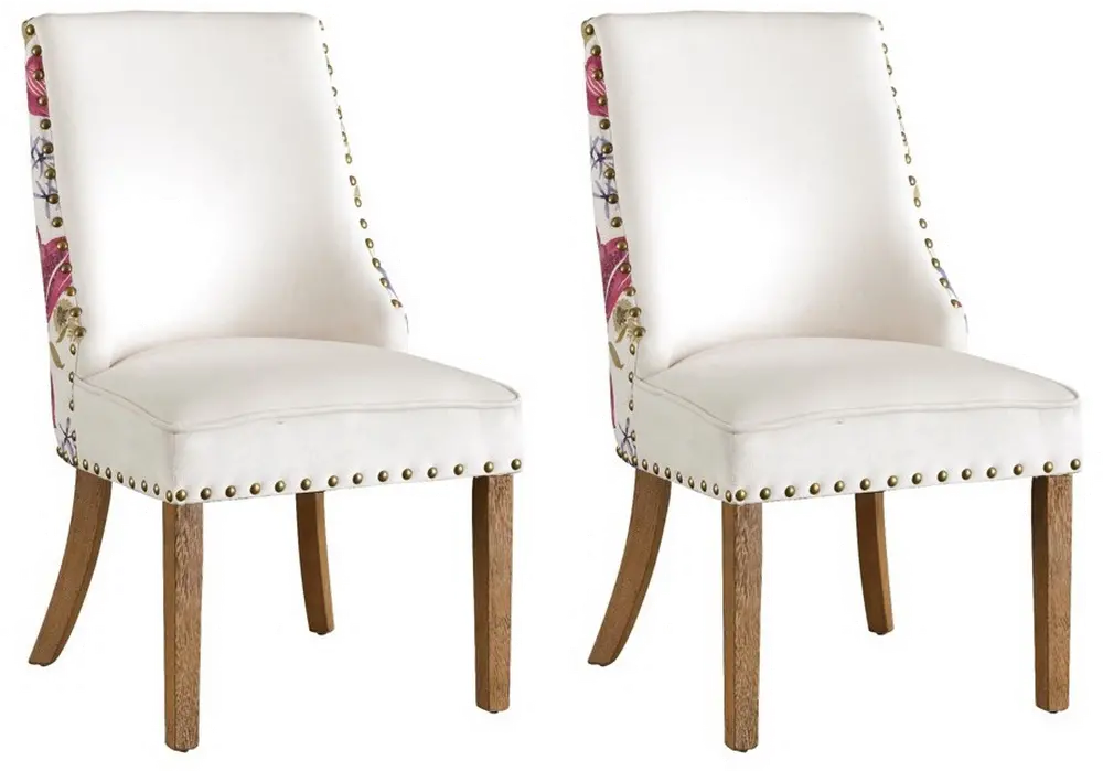 48114 White and Floral Upholstered Dining Room Chair (Set of 2) - Star-1