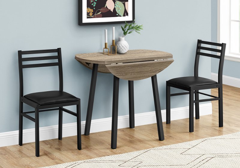 Taupe And Black 3 Piece Dining Room Set, Small Black Dining Room Table And Chairs