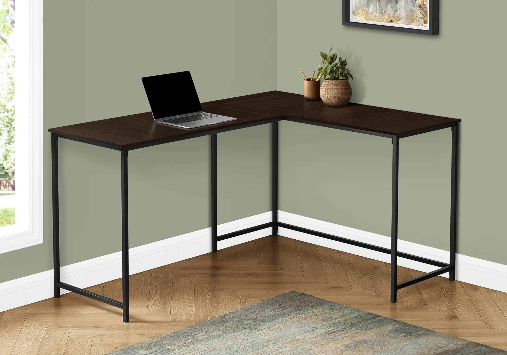 Photos - Office Desk Monarch Specialties Espresso and Black L-shaped Desk - I7391 I 7390 