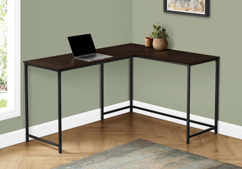 112323278 Espresso and Black L-shaped Desk - I7391 sku 112323278