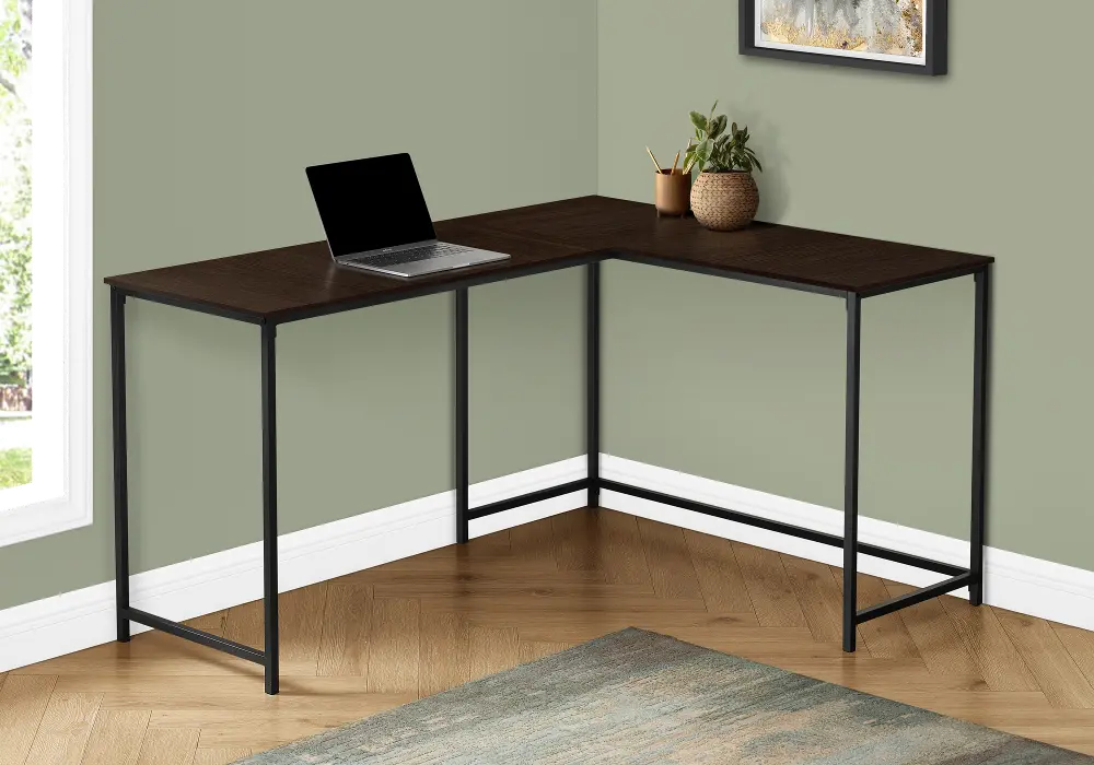 Espresso and Black L-shaped Desk - I7391-1