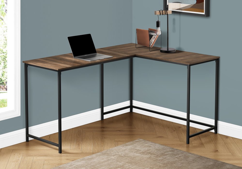 Photos - Office Desk Monarch Specialties Lindzee Reclaimed Wood and Black L-shaped Desk I 7391 